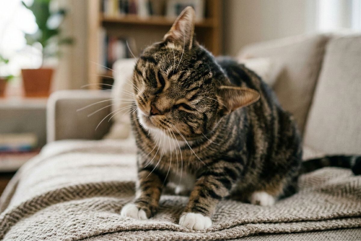 Кошка трясёт головой