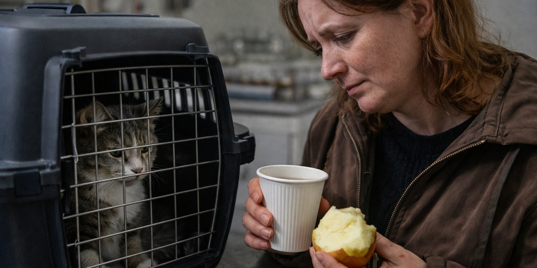Кошка так и не подошла к миске. Пришлось сначала накормить хозяйку