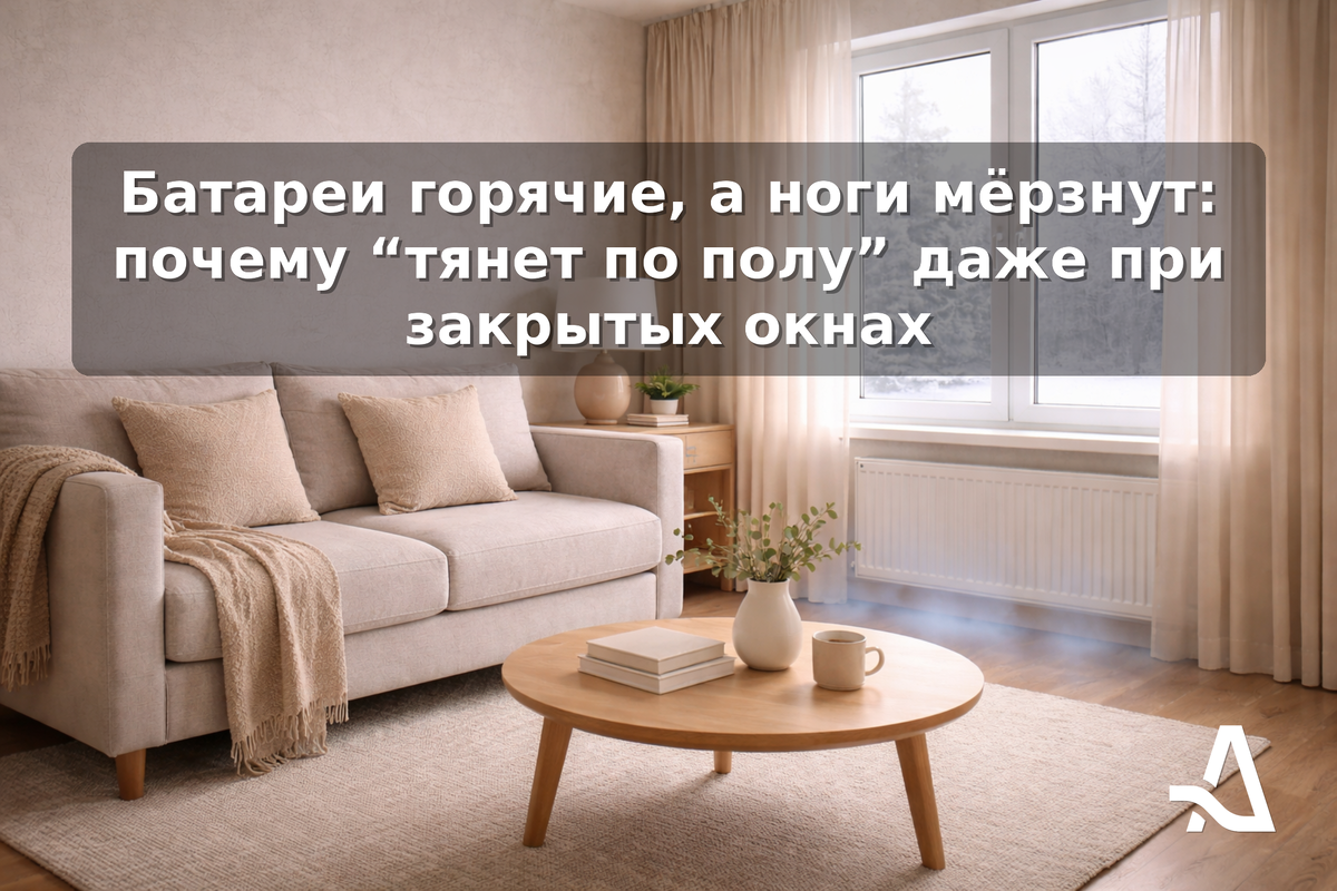 Когда у окна нет нормальной конвекции, холодный слой “сползает” вниз и ползёт по полу — поэтому батареи могут быть горячими, а ноги мёрзнуть даже при закрытых окнах.