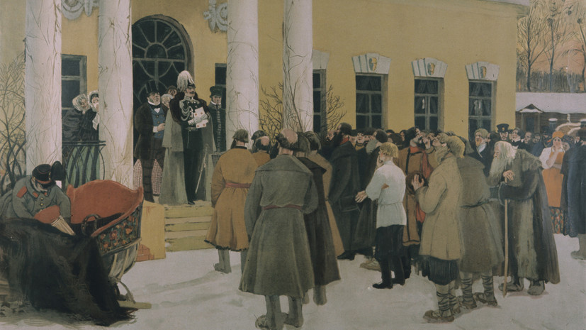     Картина художника Б. Кустодиева «Освобождение крестьян» РИА Новости