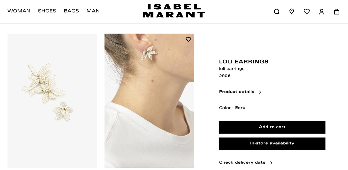 Скриншон с сайта бренда ISABEL MARANT