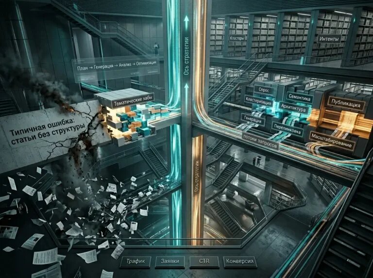    От хаоса публикаций к системной архитектуре: стратегия, кластеры, ленты запросов и измеримые метрики роста. "Kontenium"