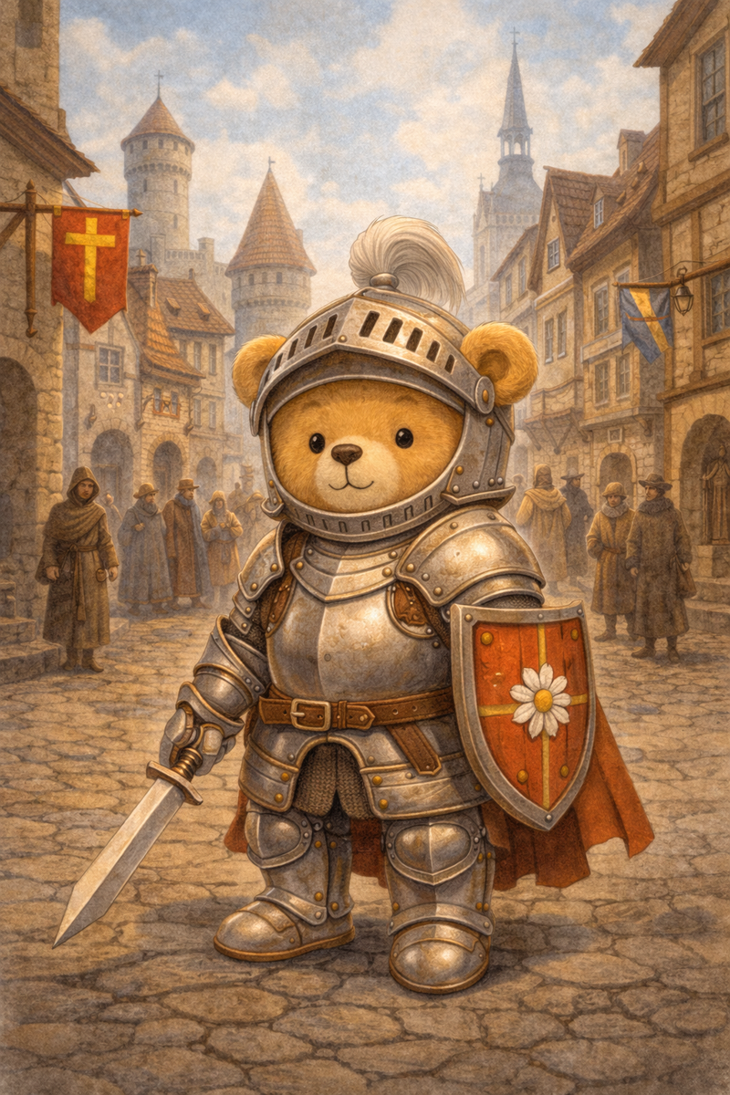 Мишель на улицах средневекового города