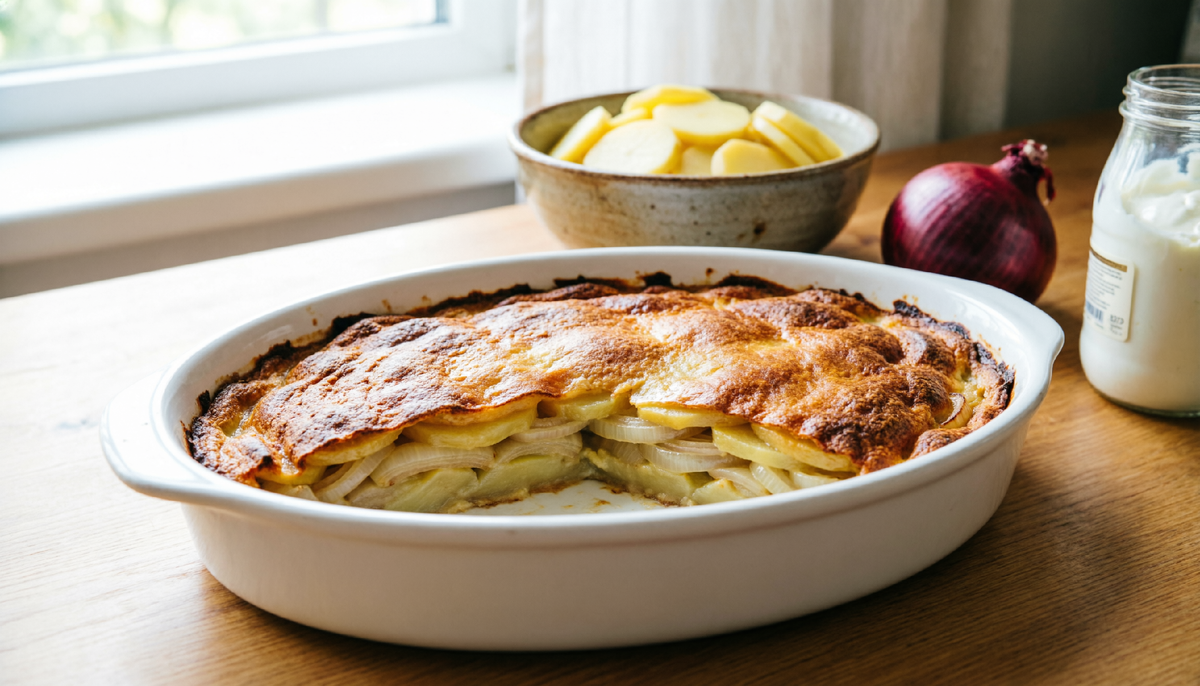 🔥 Русская запеканка “Картофель по-деревенски” по-новосибирски: картофель, лук и сметана за 158 ₽.  