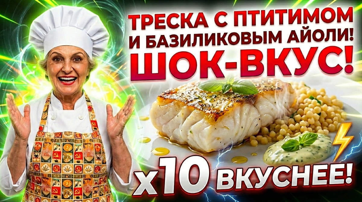 Треска с птитимом и базиликовым айоли