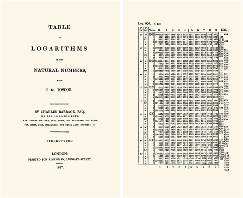 Созданные Бэббиджем таблицы. Издавались более ста лет. Изображение с сайта https://writings.stephenwolfram.com/2015/12/untangling-the-tale-of-ada-lovelace/