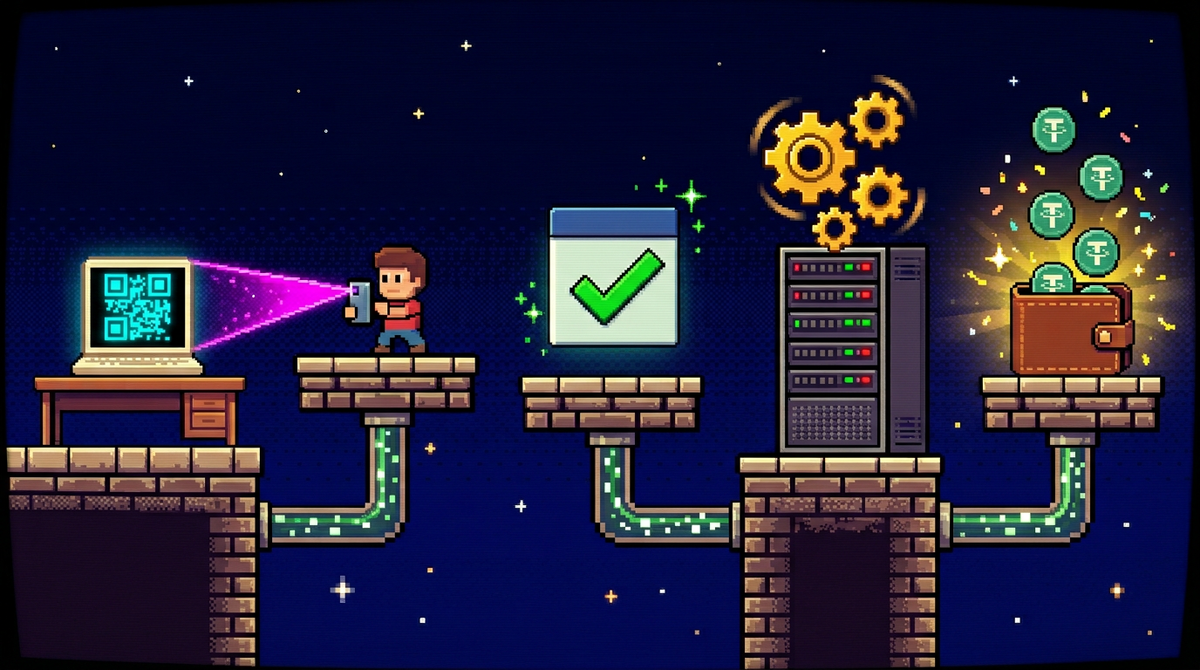 Механика QR-покупки USDT: заявка, генерация кода, сканирование в банковском приложении, подтверждение и зачисление за минуты