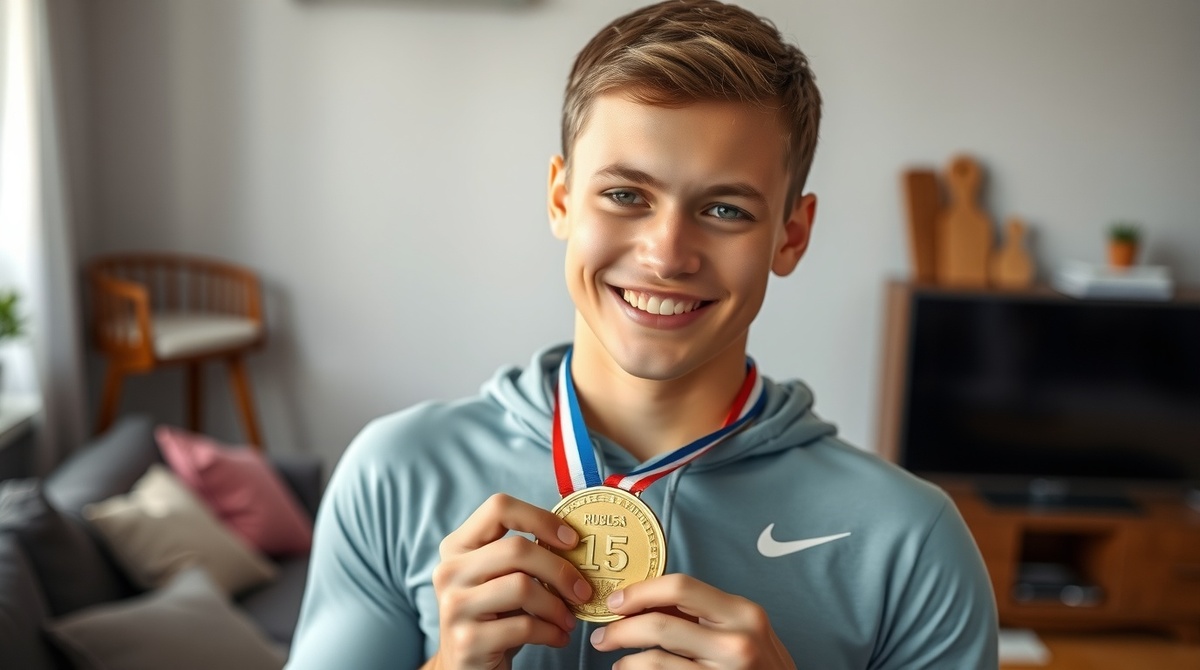 🤖 Иллюстрация улучшена нейросетью | ЦЭС ФЕДАТ | Юный спортсмен с медалью