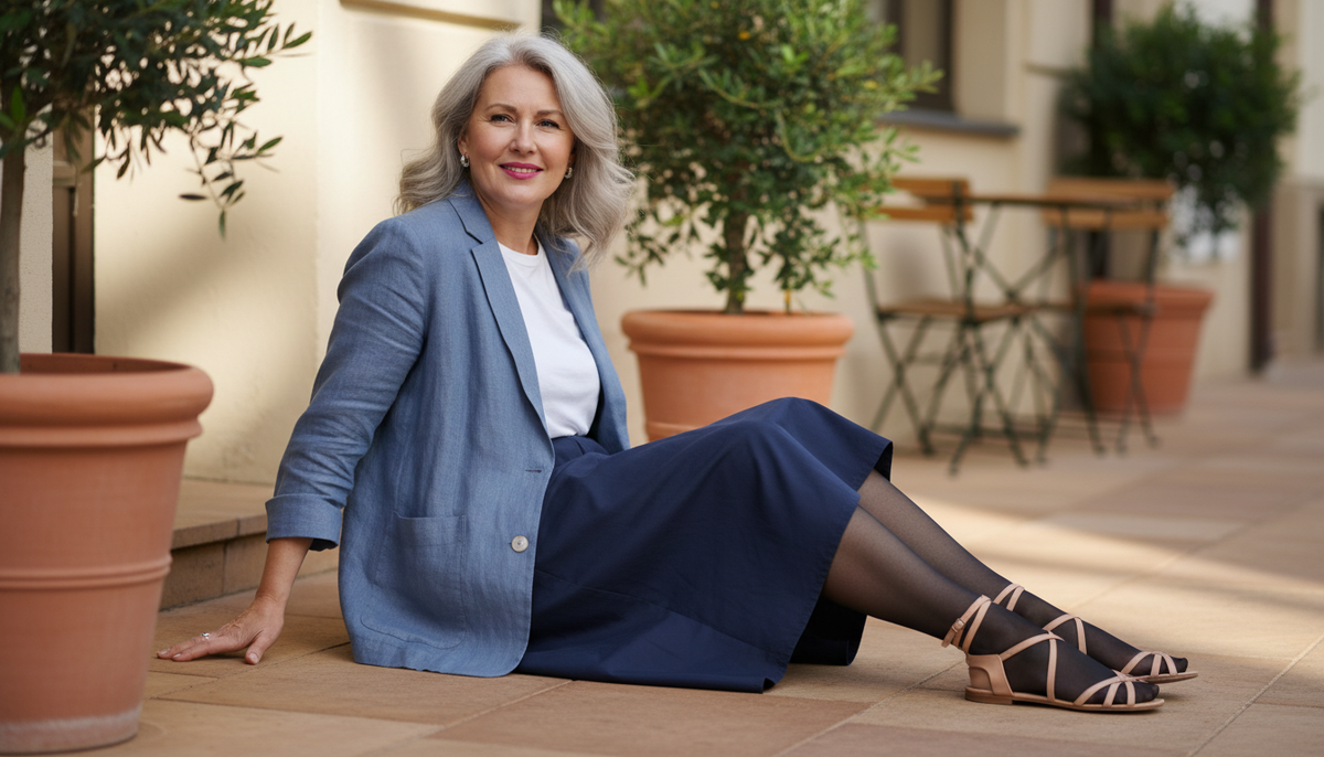 Темные колготки и открытые сандалии - два разных сезона на одной ноге