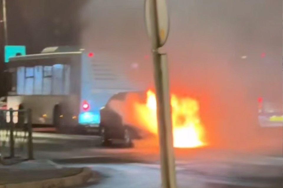    В Петербурге тушили горящий автомобиль. Фото: t.me/Megapolisonline