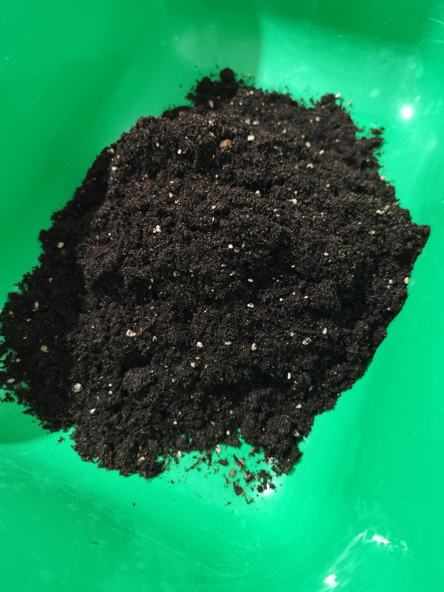 Удобно делать замес грунта в большой ёмкости, в моем случае это таз.