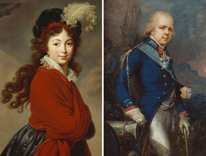 Анна Федоровна (1781 - 1860), до замужества Юлиана Саксен-Кобург-Заальфельдская, тетя британской королевы Виктории, и ее муж, цесаревич Константин Павлович (1779 - 1831)