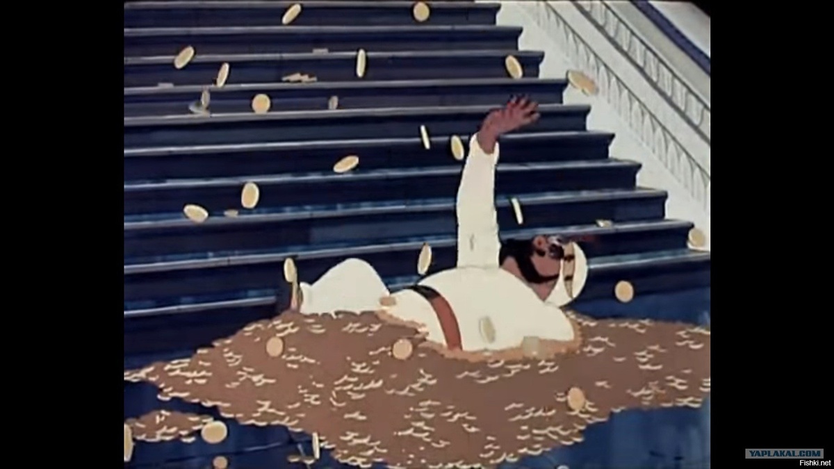 Кадр из мультика "Золотая антилопа", тот самый жадный раджа