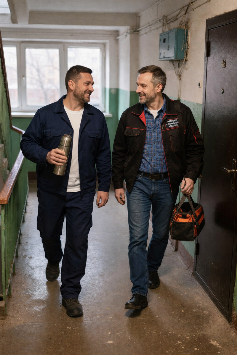 у соседа сломалась стиральная машина, пошел к нему в гости