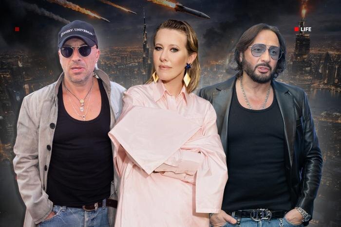 Российские звёзды могут потерять свои деньги в Дубае. Коллаж © Life.ru. Обложка © VK / Ксения Собчак, © ТАСС / Яна Яворская, Вадим Тараканов, © ChatGPT