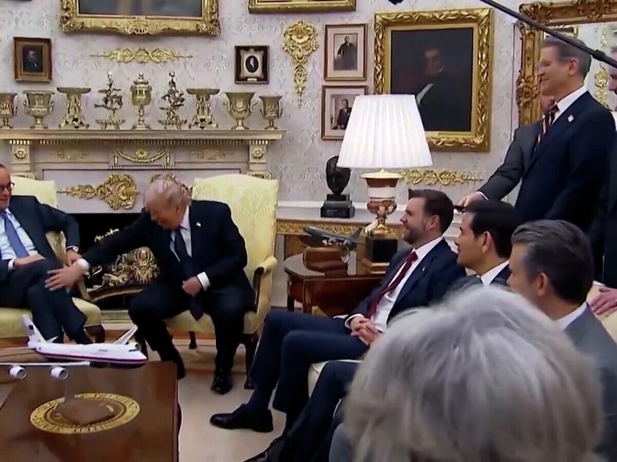    Дональд Трамп шутливо ударил канцлера ФРГ в ходе встречи в Белом доме | © Aaron Rupar