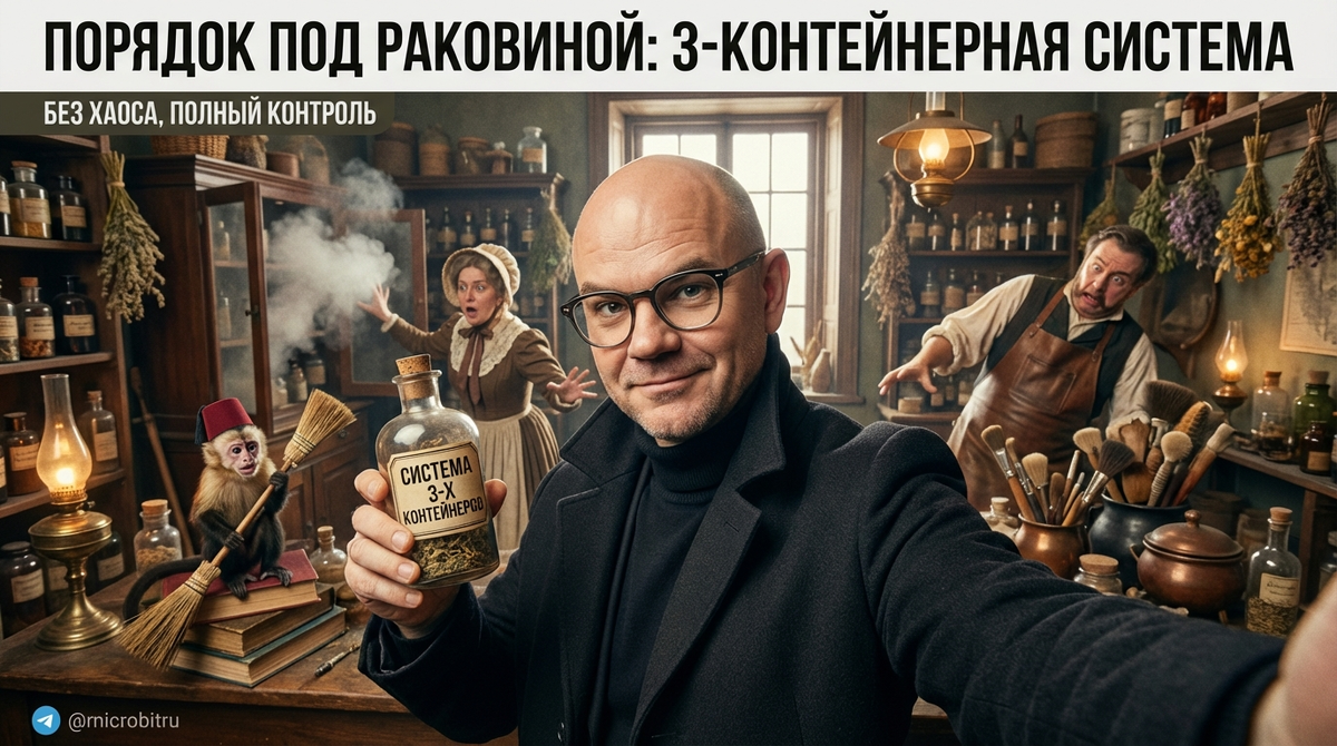    Убедитесь, что порядок под раковиной — это возможно с тремя контейнерами. as7