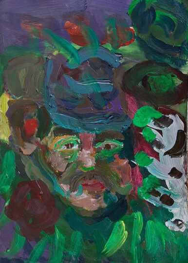    «От Бога Вселенной послание, весенней любви гармонии». Портрет Анатолия Радостева. Акрил, бумага