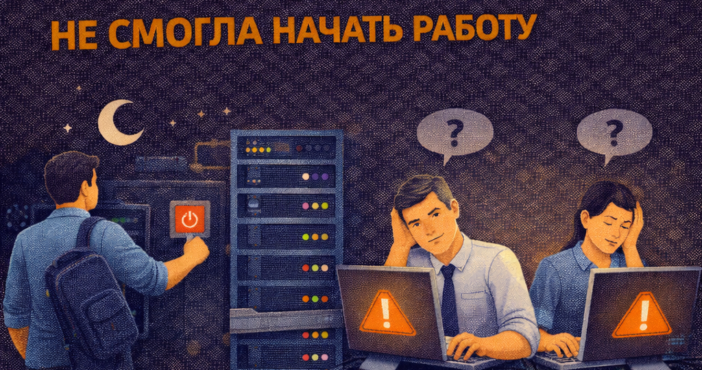 Он отключил сервер и ушел домой. Утром компания не смогла начать работу