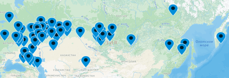 Карта дилеров на территории РФ и СНГ