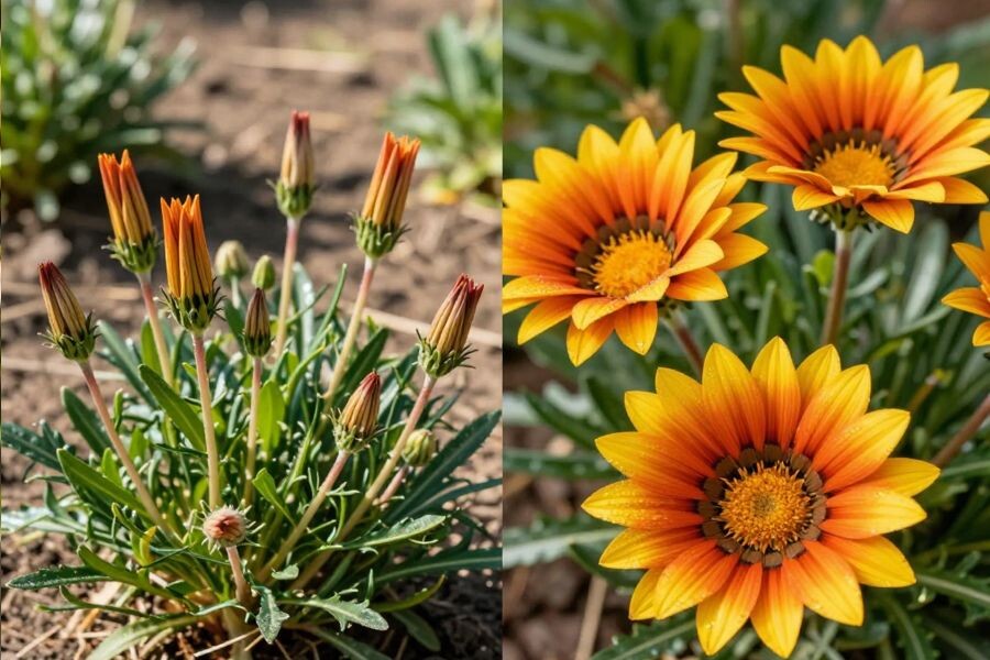 🌸 Слева — закрыта в полдень, справа — раскрыта утром