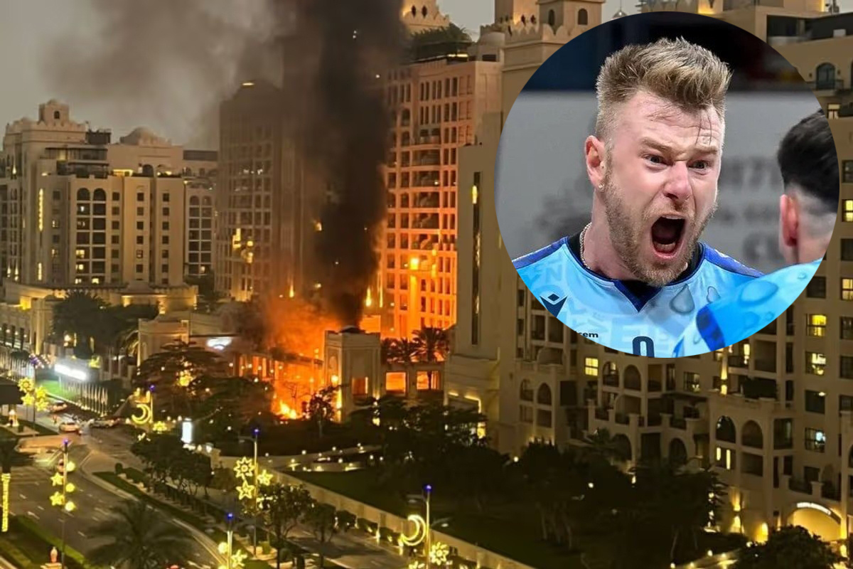    Иван Зайцев и пожар возле дубайского отеля / фото: соцсети