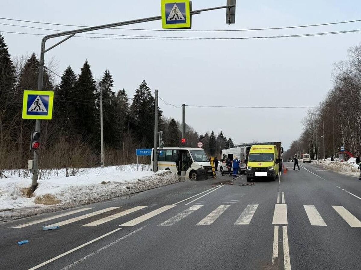    На месте ДТП с участием маршрутки и грузовика в городском округе Пушкино Московской области | © Фото : Подмосковная полиция/Telegram
