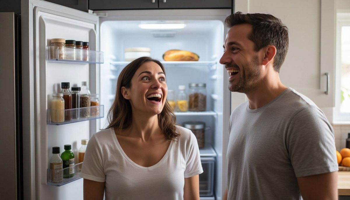 Заметила случайно, он стоит у открытого холодильника минуты три