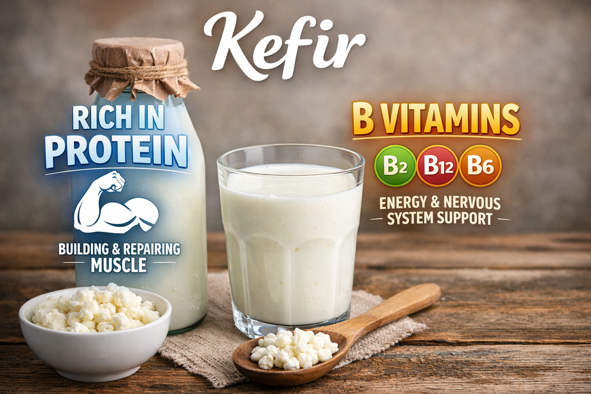 Кефир содержит белок и витамины 