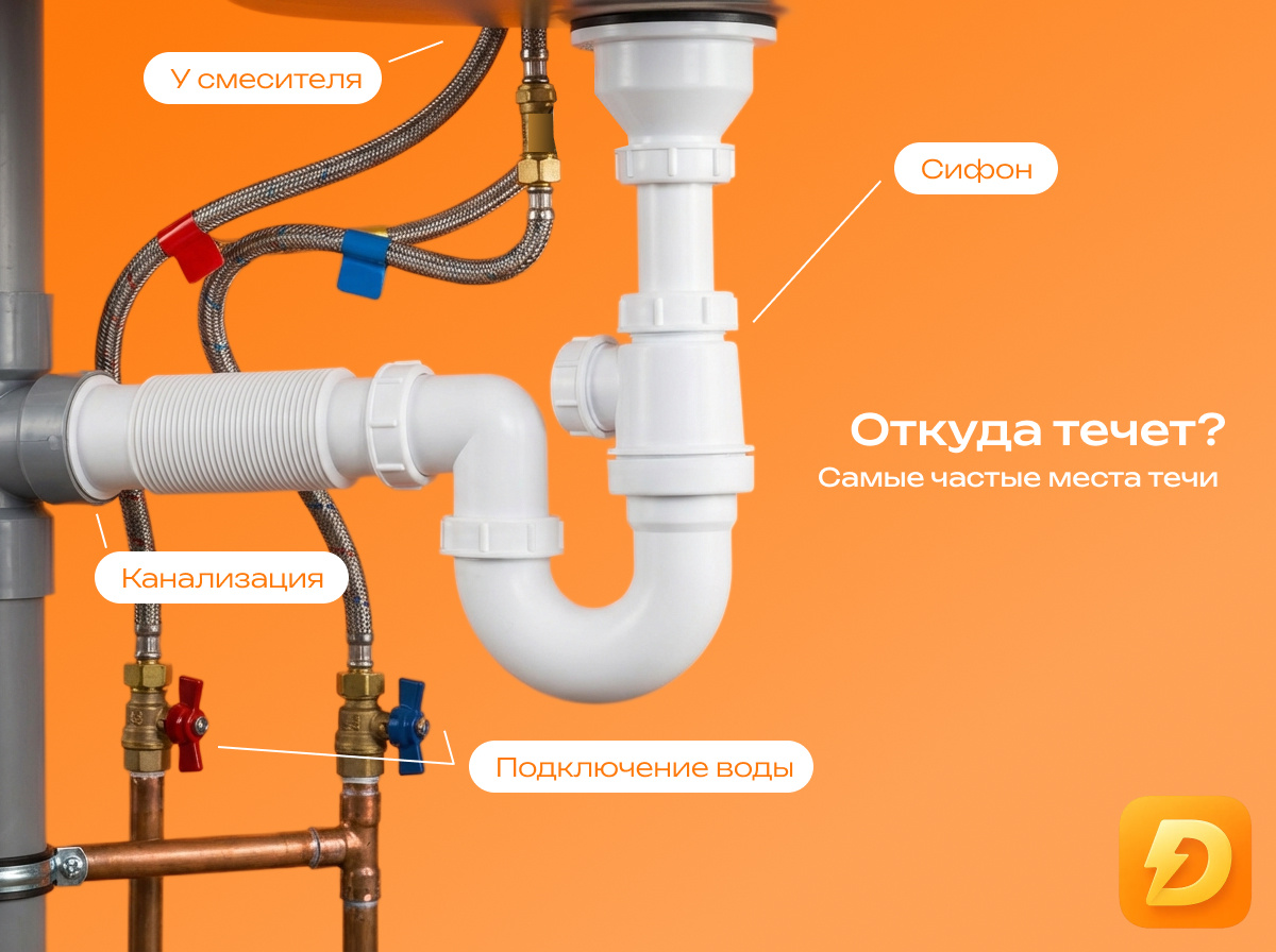 Самые частые места "Откуда течет под раковиной"