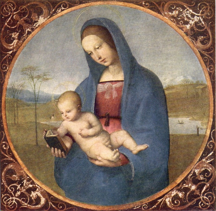 Мадонна Конестабиле - Рафаэль Санти. 1504. Холст, темпера. 17,5х18 см. Источник: https://muzei-mira.com/kartini_italia/1798-madonna-konestabile-rafael-santi-opisanie-kartiny.html