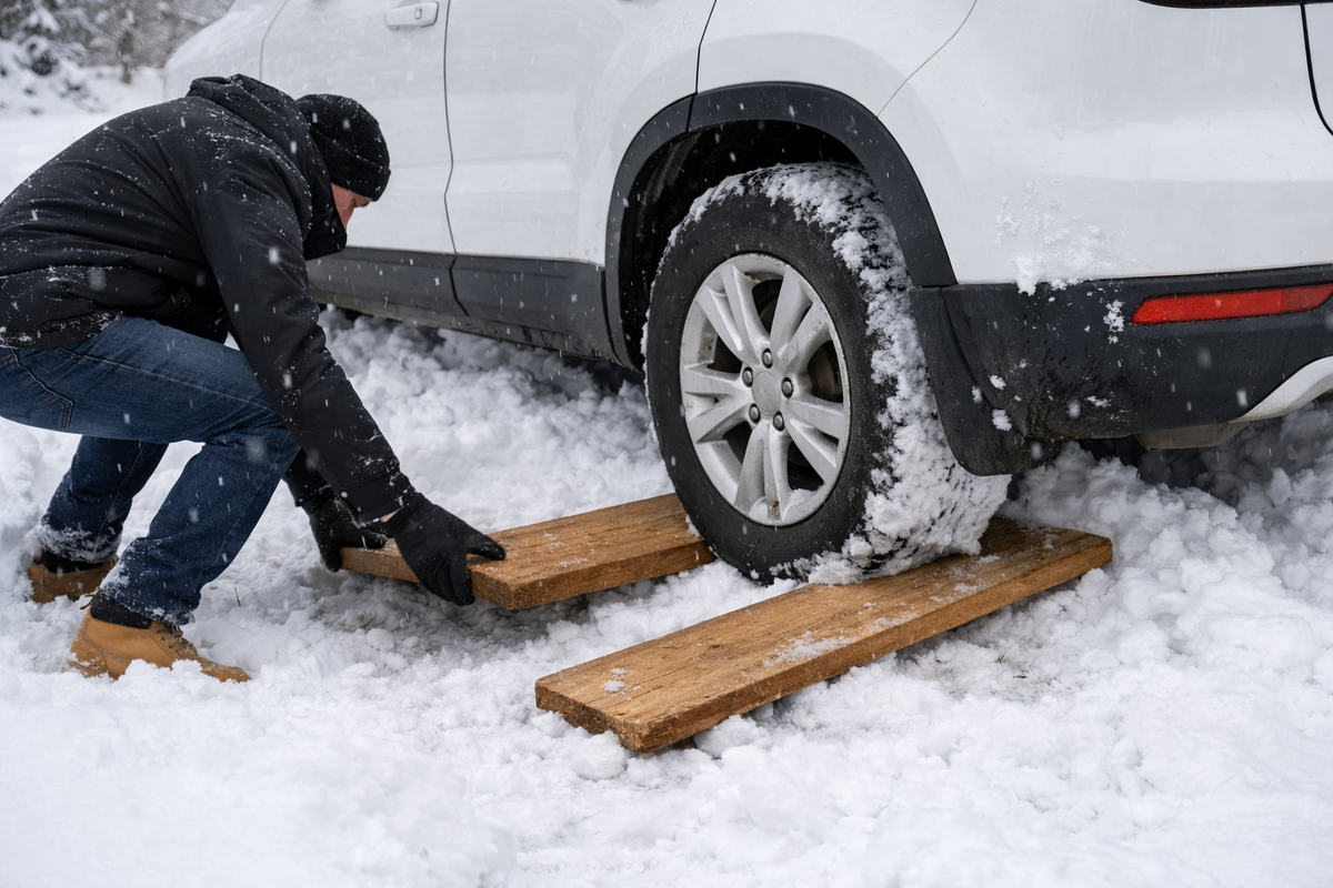 Водитель пытается увеличить сцепление колес с дорогой