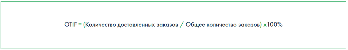 OTIF = (Количество доставленных заказов​ / Общее количество заказов) х100%