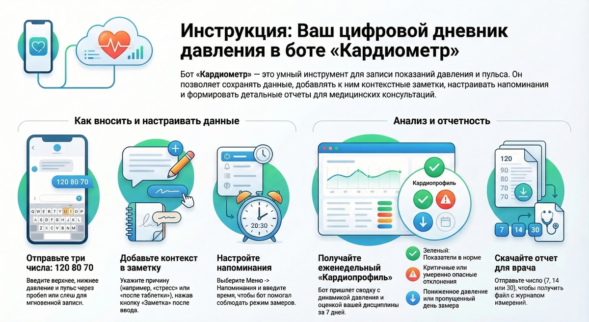 кардиометр: инструкция как пользоваться цифровым дневником давления
