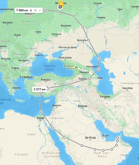 Преполагаемый маршрут полёта из Дубая в Минск