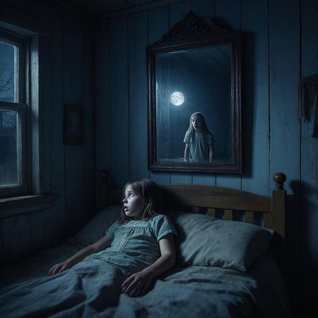 #мистика #зеркало #страх #ночь #лунныйсвет #девочка #старыйдом #отражение #необъяснимое #жутко