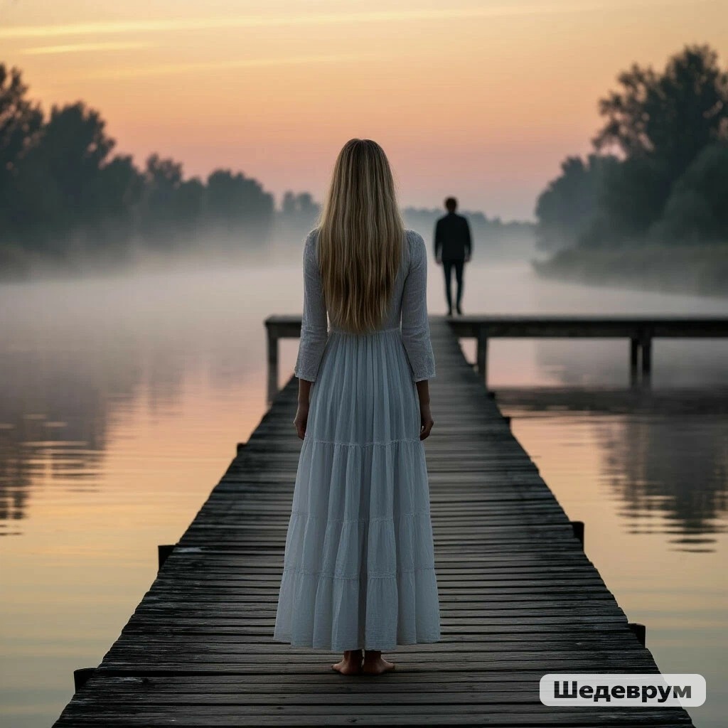 #мистика #река #пирс #закат #девушка #белоеплатье #перваялюбовь #мистическийрассказ #нейросеть #шедеврум #атмосферно #кадризфильма #потустороннее #призрак #грусть #тайна #туман