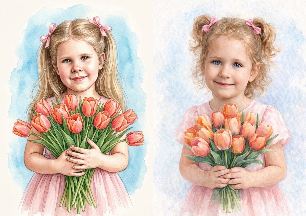 На обеих генерациях старшая дочь Нонны и Павла. Нонна говорит, что на первом изображении (Gemini) Мирра на себя не похожа, а вот chatGPT справился лучше