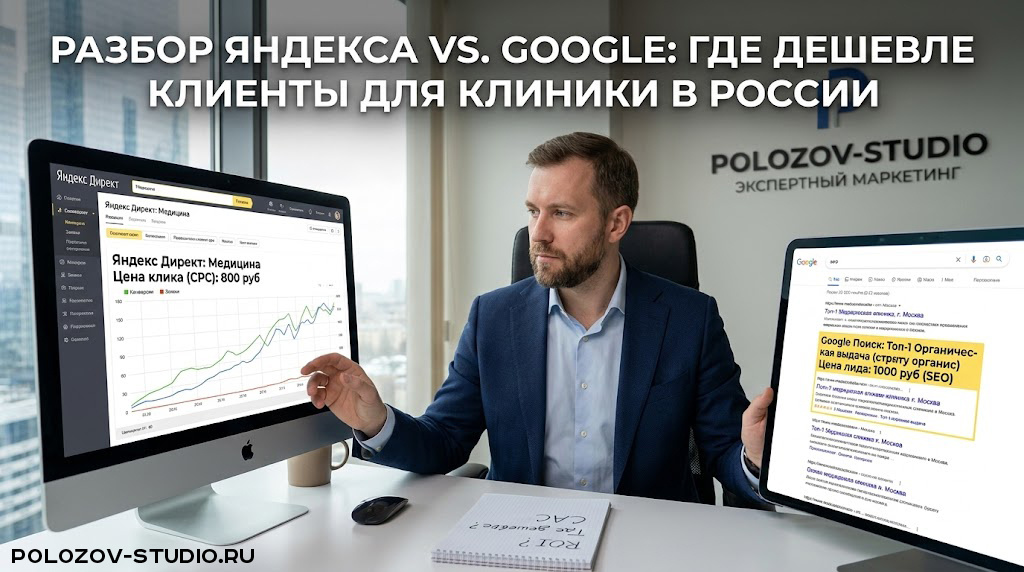 Разбор полетов: Яндекс vs. Google. Где реально дешевле клиенты для медицинской клиники в России в 2026 году?