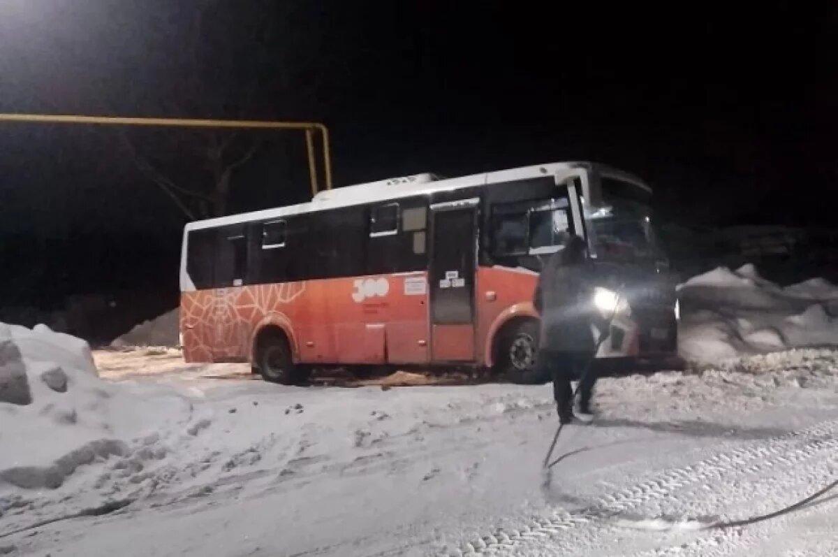    Под Пермью мусоровоз вытащил пассажирский автобус из сугроба