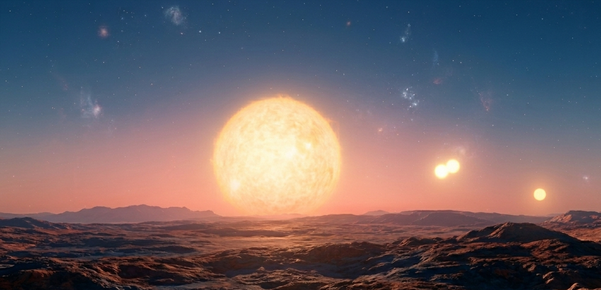    Вид на четырехзвездную систему с любой из планет был бы весьма необычным