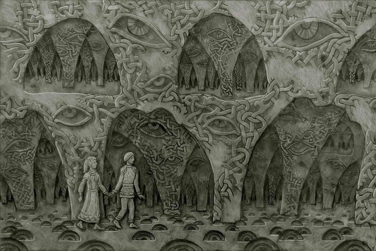 © Максимильян Пресняков. Путь, исполненный очей. Бумага, смешанная техн. 40 х 60см. 2018г.