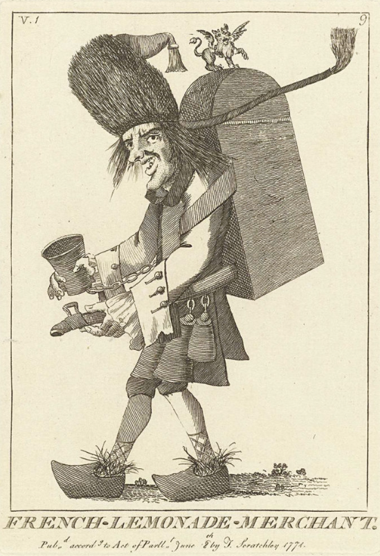 Карикатура на французского торговца лимонадом, автор Генри Уильям Банбери, 1771 год