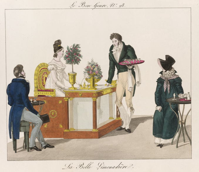 «Прекрасная лимонадница», раскрашенная вручную гравюра (1816). 