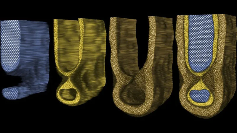 Визуализация слоёв кремния, диоксида кремния и оксида гафния внутри канала транзистора. Источник изображения: Cornell