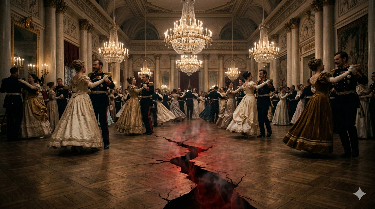 «Блеск и нищета империи: пока в залах Зимнего дворца гремели балы в честь 300-летия дома Романовых, фундамент государства уже давал глубокие трещины, которые вскоре станет невозможно игнорировать».