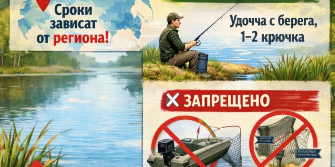 🐟 Нерестовый запрет: что можно и нельзя в 2026 году Практическая статья о правилах весенней рыбалки: сроки запретов по регионам разрешённые