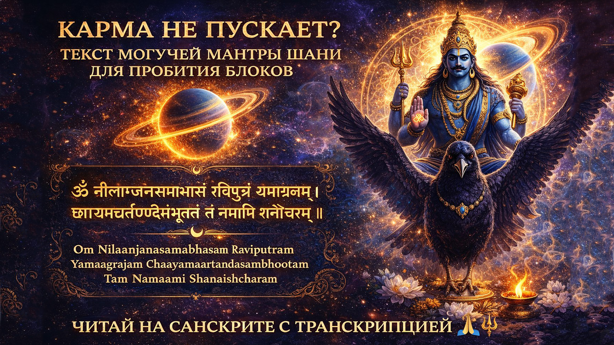 Карма не пускает? Текст могучей мантры Шани для пробития блоков 🪐 Читай на санскрите с транскрипцией 🙏🔱