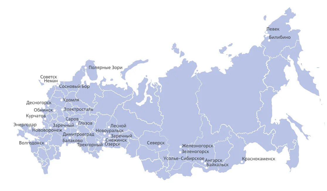 Карта атомных городов