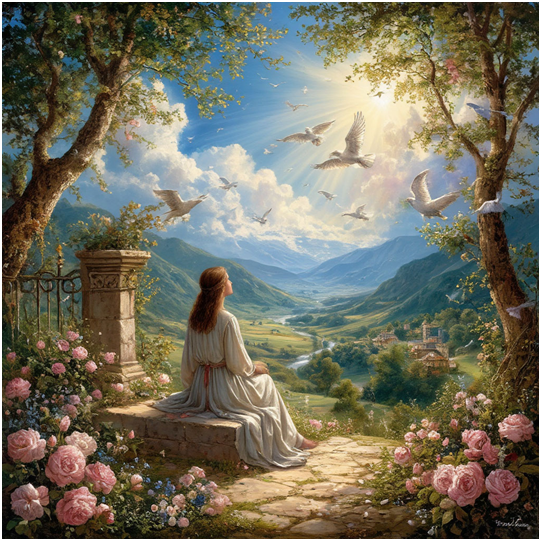 Сгенерировано ИИ- теперь любовь живёт на Небесах.